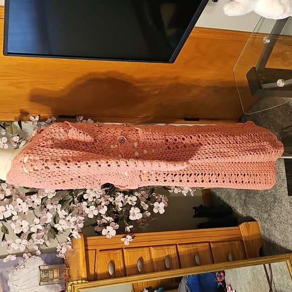 Anthropologie Pink Crochet Cardigan Sweater - Picture 11 of 12